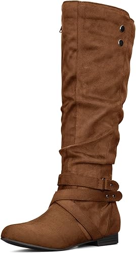 mysoft Women's Knee High Boots Flat Warm Fall Boots with Side Zipper