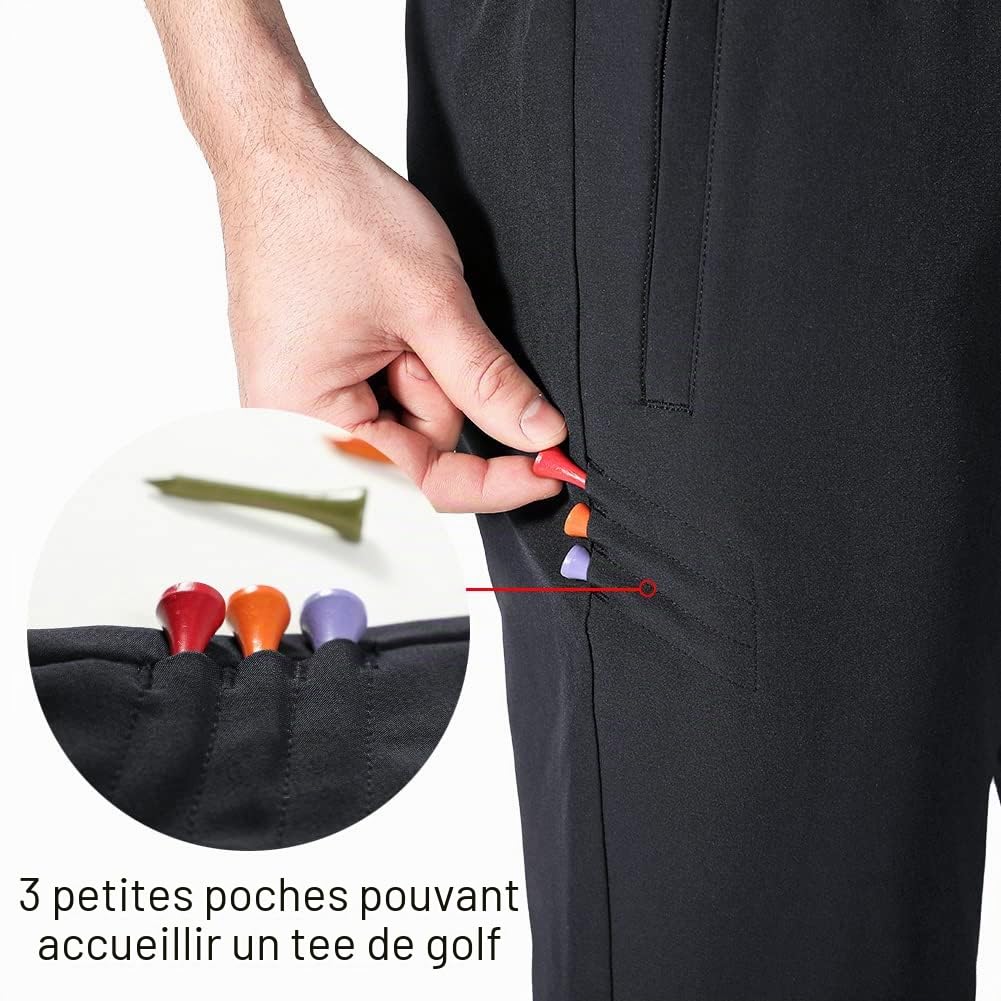 Pantalon Golf Homme Extensible Imperméable Pantalon Homme Slim Stretch Coupe Droite Sports Golf Pants Taille élastique avec 4 Poches Noir M
