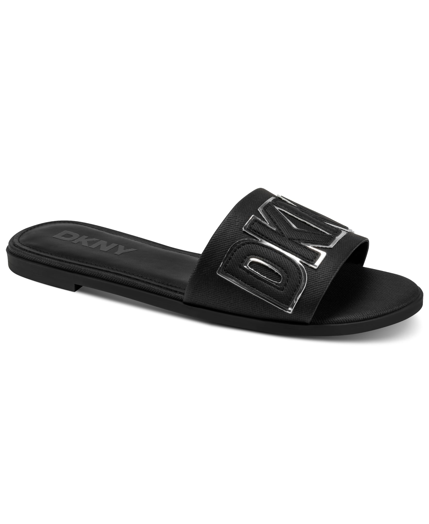 DKNY Women's Willow Flat Slide Sandal With Logo, Black, 8.5
