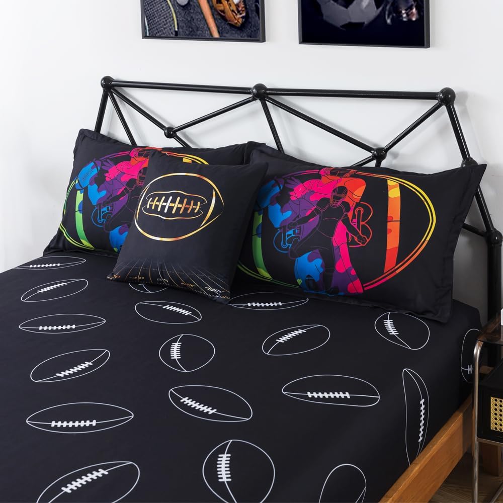 ADASMILE A & S Football Comforter Set Twin for Boys Kids American Football Bedding Sets 6 Pieces Sports Gaming Themed Bed in A Bag with Black Rugby Sheets and Pillowcases All Season Home Decor - Image 8