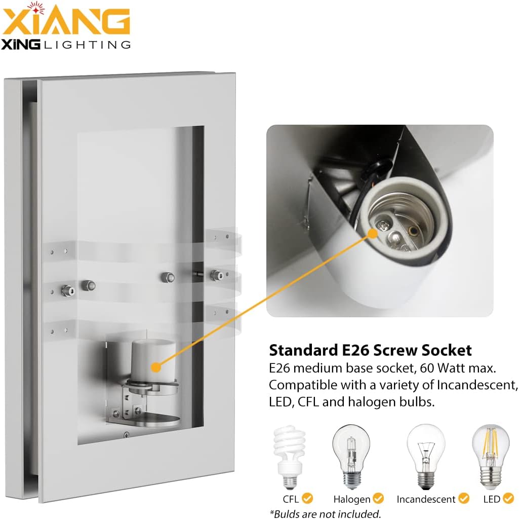 Outdoor Wall Sconce, #1160, Waterproof Wall Light, Rust & All Weather Resistant, ETL Listed, Stainless Steel Finished, E26 Socket, 1-Pack