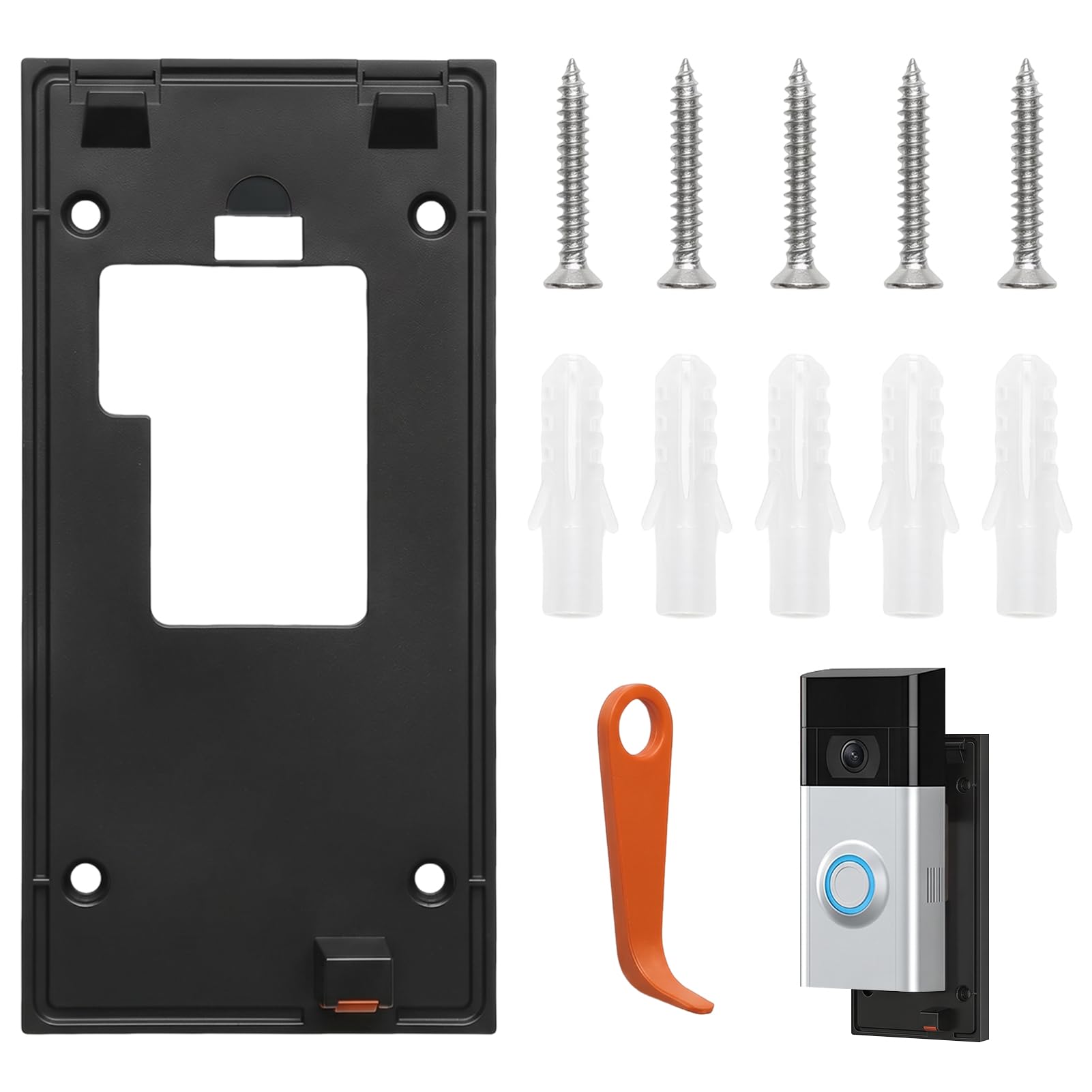orwayhu Ring Doorbell Mount No Drill, Adhesive Doorbell Bracket Backplate Kit Compatible with Ring Battery Video Doorbell (2024 Release), Sticky Mount with Screws and Removal Key