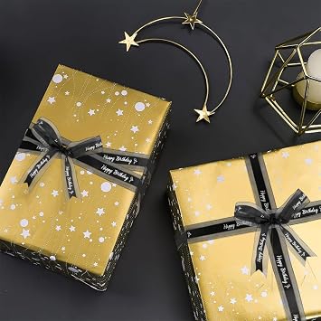 Happy Birthday Ribbon for Gift Wrapping 1 Inch 25 Yards Black Ribbon