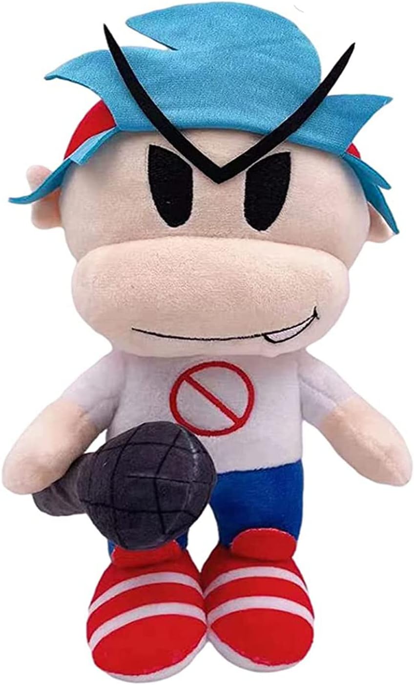 25cm/10 in Boyfriend Fnf Toys, Friday Night Funkin Plush Blue Hair Boy Doll Soft Stuffed Kawaii Cute Cartoon Figure for Kids Birthday Gift Fans Favors (1x Blue Hair Boyfriend Toy)
