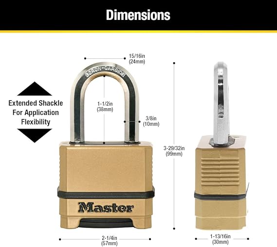 Master Lock Combination Lock, Heavy Duty Weatherproof Padlock, Resettable for Outdoor Use, Brass Finish, M175XDLF