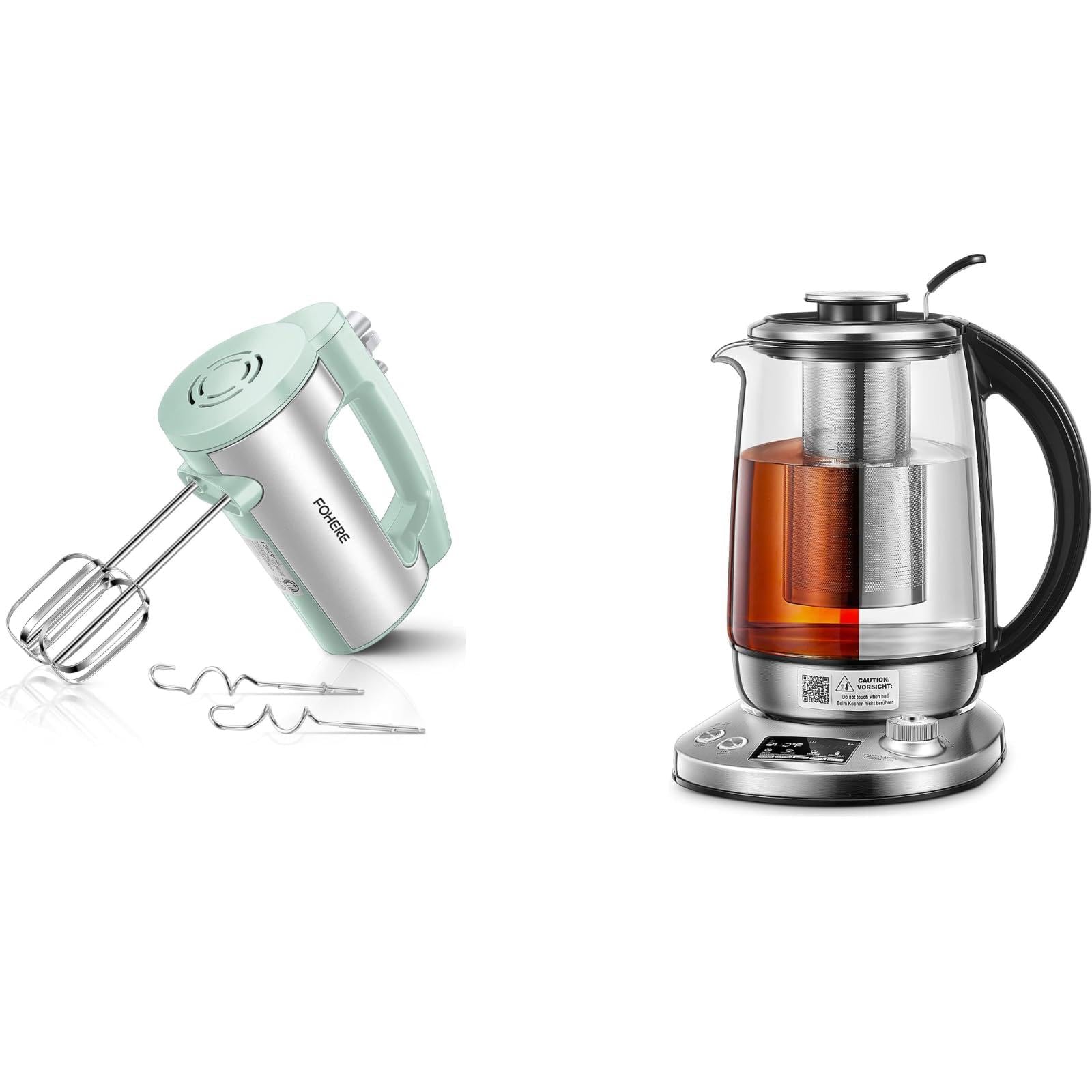 FOHERE Precision Brewing &amp; Baking Set: 9-Temp Electric Tea Kettle &amp; 300W Electric Hand Mixer Combo