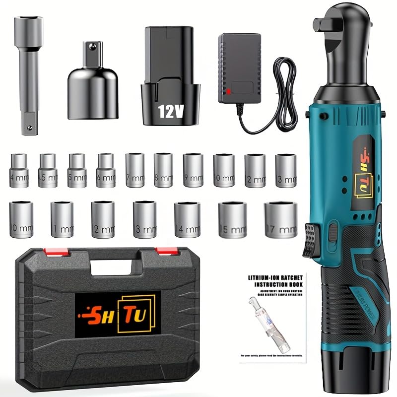 Wireless electric ratchet wrench set, brushless electric ratchet wrench, suitable for home and car repairs, a holiday gift for men, optional. (Battery 1+plastic box+multiple accessories)