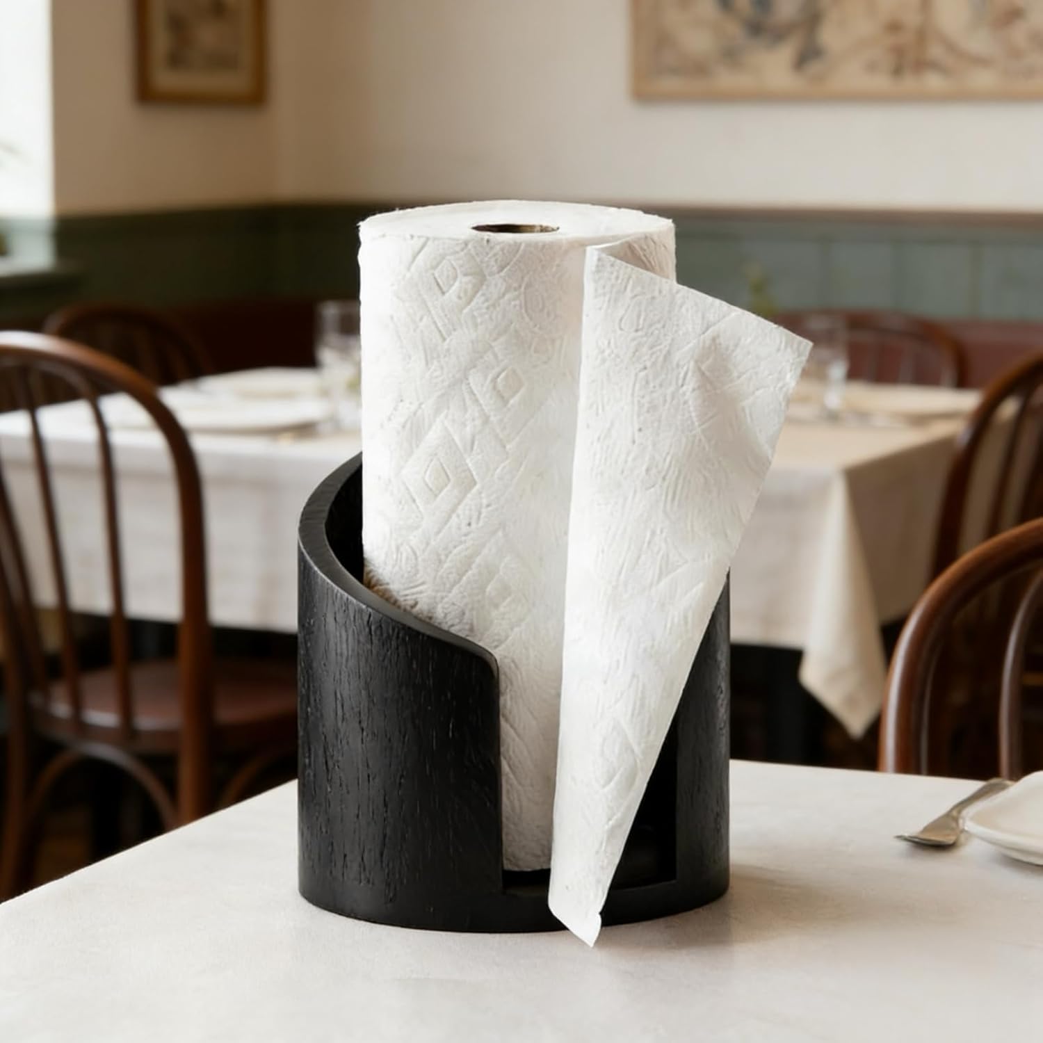 Wood Paper Towel Holder Countertop Paper Towel Stand - Handmade Mountain Mango Wood Decor, Heavy Duty Base for One-Hand Self-Tearing, No Assembly, Fits Mega Rolls for Kitchen (Black)