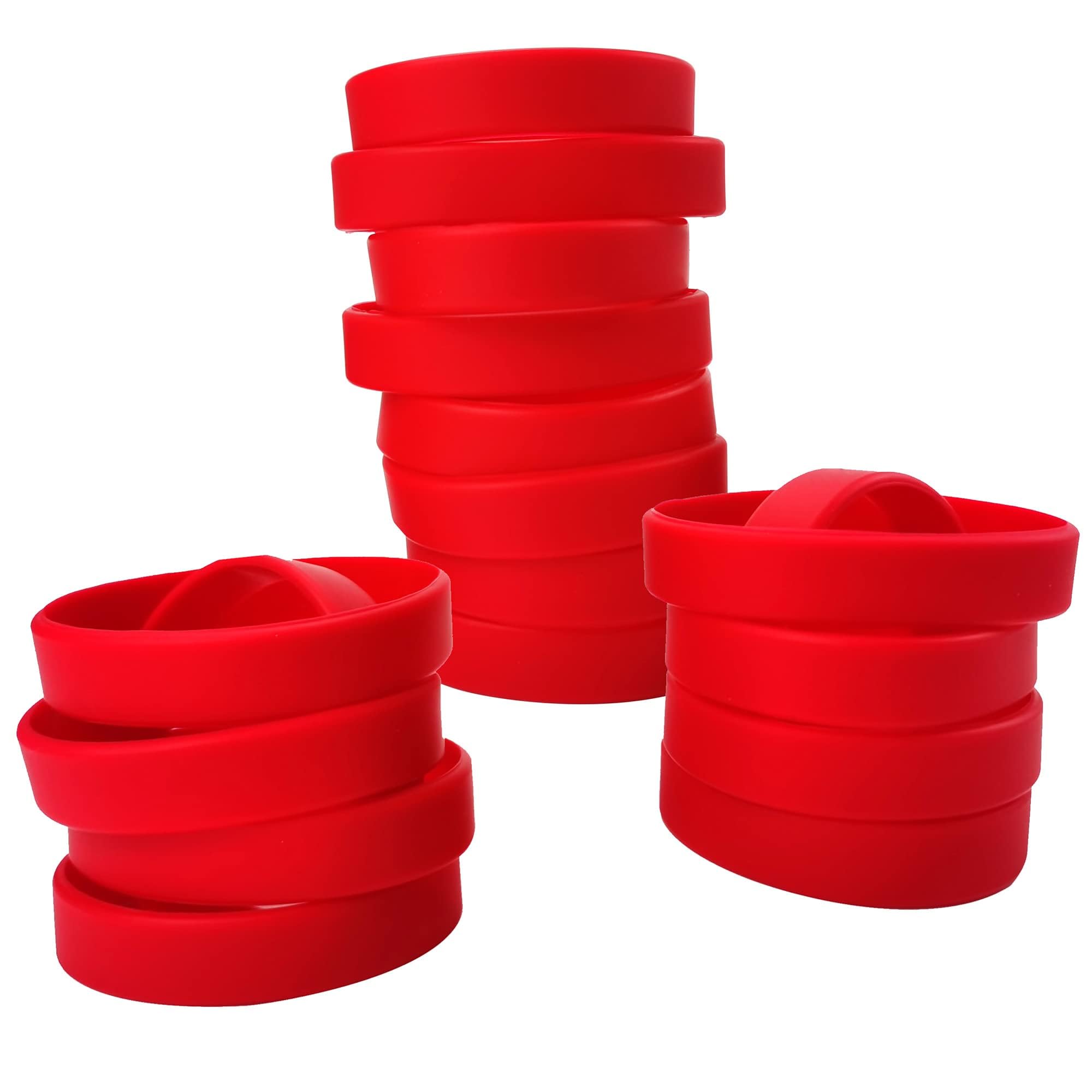 LVNRIDSLVNRIDS 50 pcs Red Silicone Bracelet Elastic Wristbands, Blank Rubber Wholesale Bulk Bracelets for Party Activity