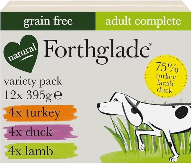 Forthglade Complete Natural Wet Dog Food - Grain Free Variety Pack (12 x 395g) Trays - Turkey, Lamb & Duck