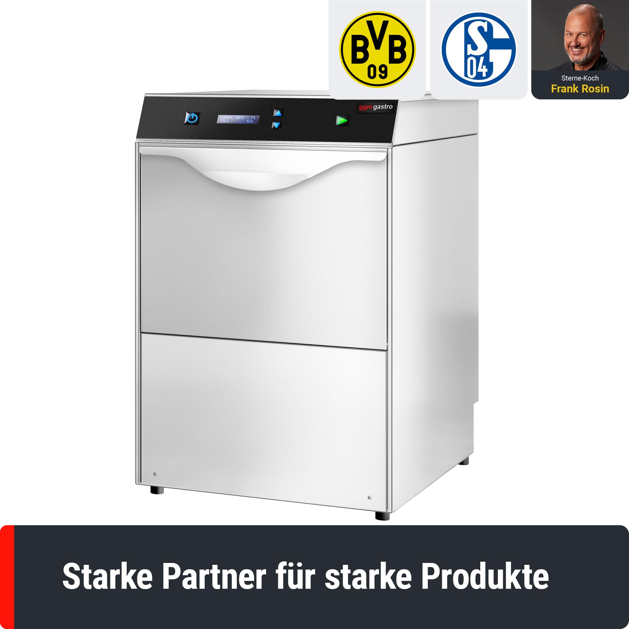 GGM Gastro Gläserspülmaschine 2,97 kW 400x400 mm | Doppelwandige Isolierung, digitale Steuerung, integrierter Wasserentkalker, effizientes Doppelfiltersystem, hohe Kapazität