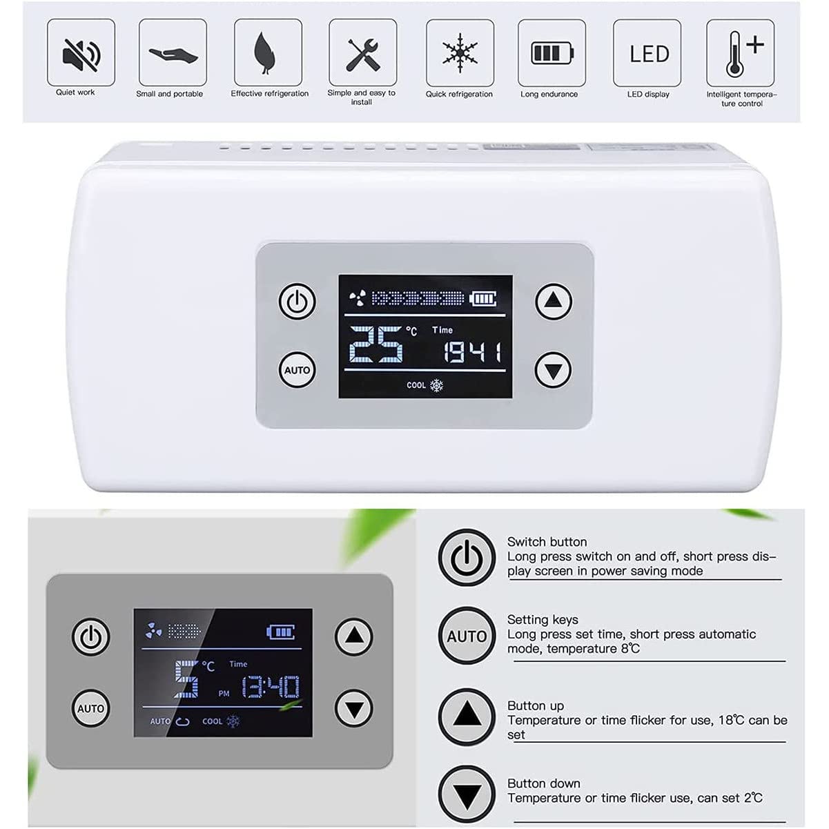 TAHALI Caja enfriadora de insulina portátil para medicamentos Mini Nevera eléctrica Inteligente Mini Nevera Bolsa termostato USB Adecuado para Viajes/interferón,2Battery
