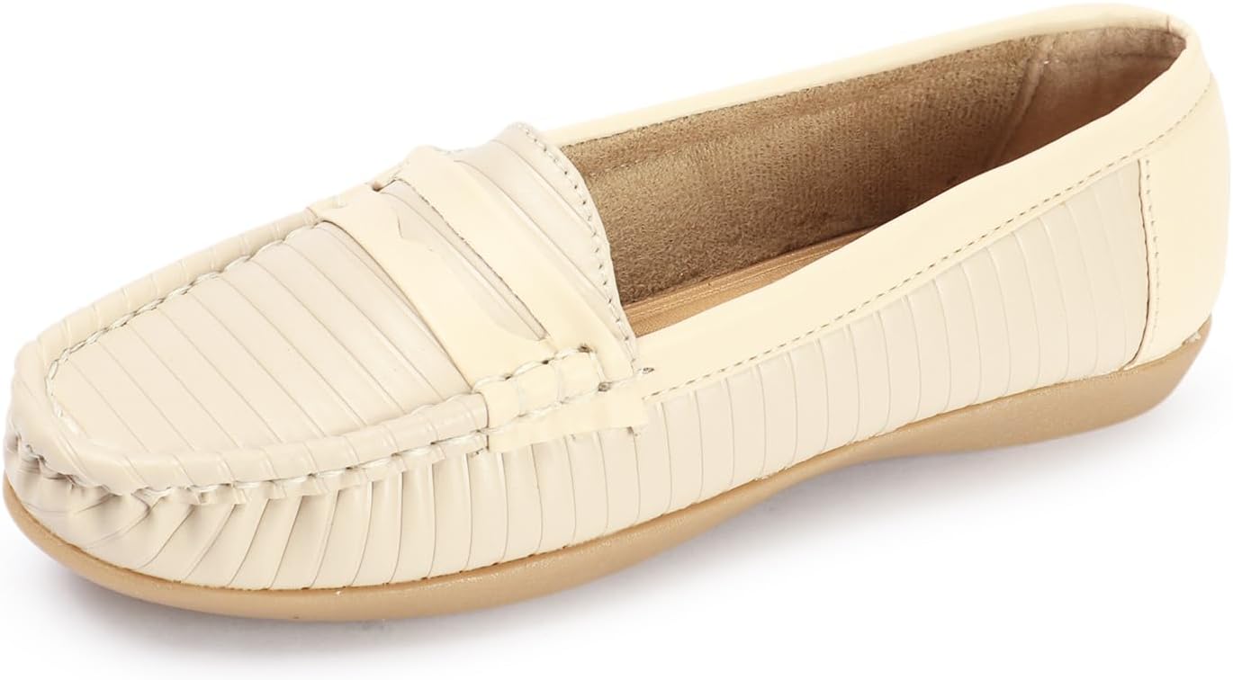 DenillWomen Comfortable Slip On Flat Loafer Casual and Formal Bellies (Cream) UK-3