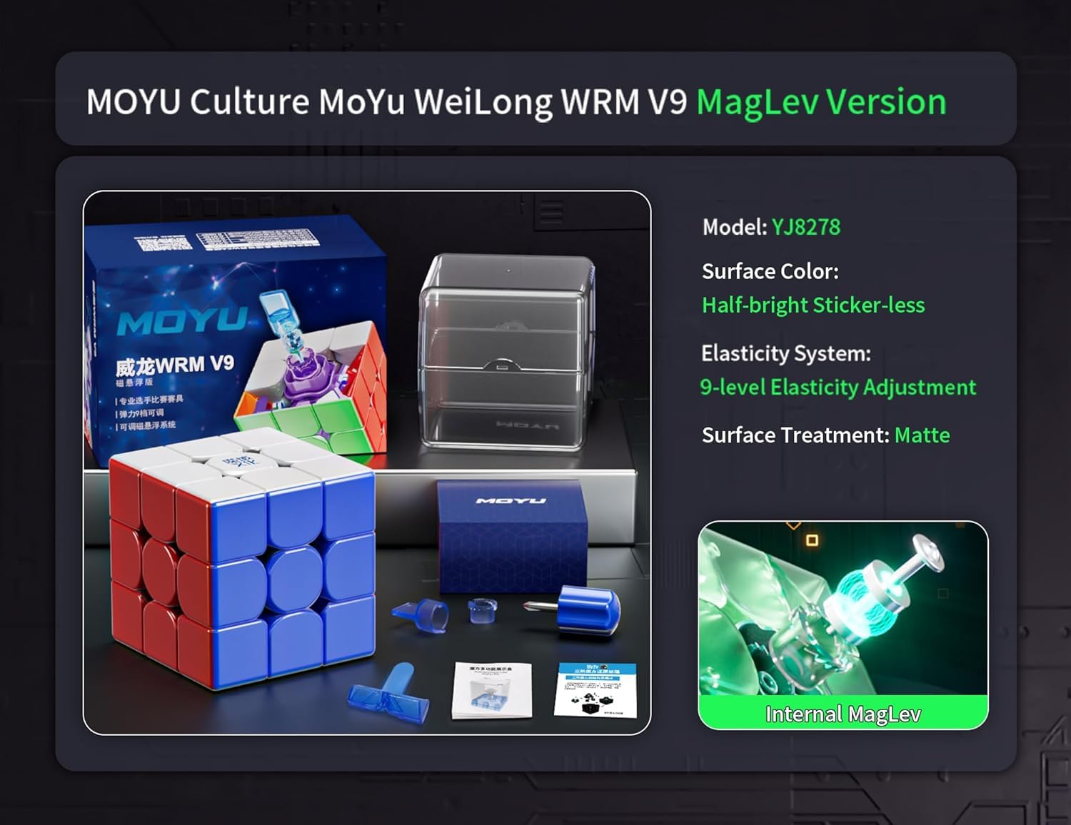 HAWKISTER Moyu Wrm V9 Maglev 3X3 Stickerless Speed Cube, Moyu Weilong Wr M V9 Magnetic & Maglev Professional Flagship 3X3X3 Cube (Maglev Version), For Kid