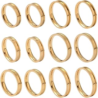 SUNNYCLUE 1 Box 18Pcs 6 Sizes Blank Finger Rings Wedding Band Blanks Gold Stainless Steel Grooved Ring Round Empty 4mm Wide Finger Bands for Inlay Jewelry Making Wedding Gifts Inner Diameter 17~22mm