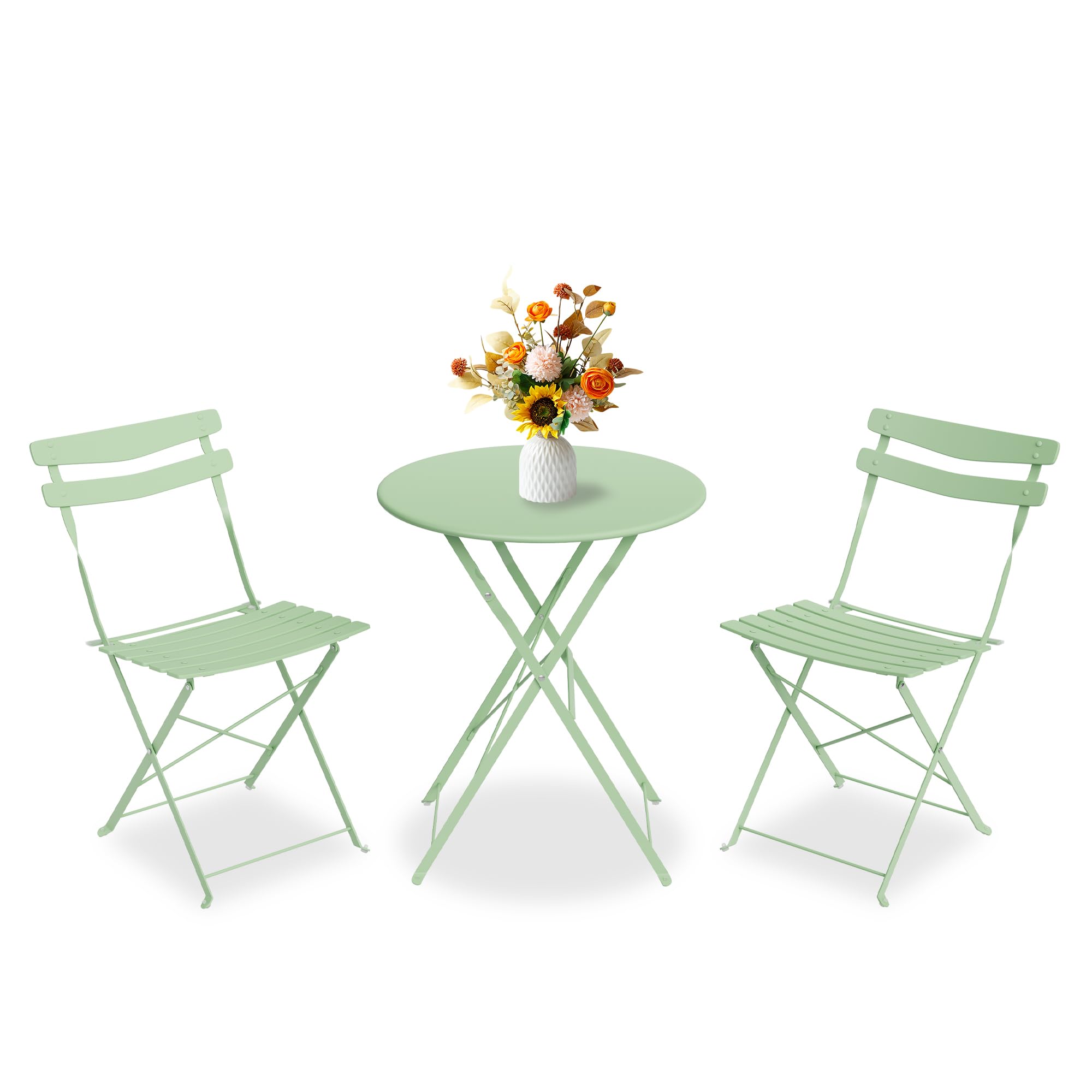 Aptliton 3 Piece Folding Metal Bistro Set,Outdoor Table and Chairs Set, Space Saving Patio Furniture with Anti-Slip Feet, No Assembly Garden Balcony Bistro Set,Green