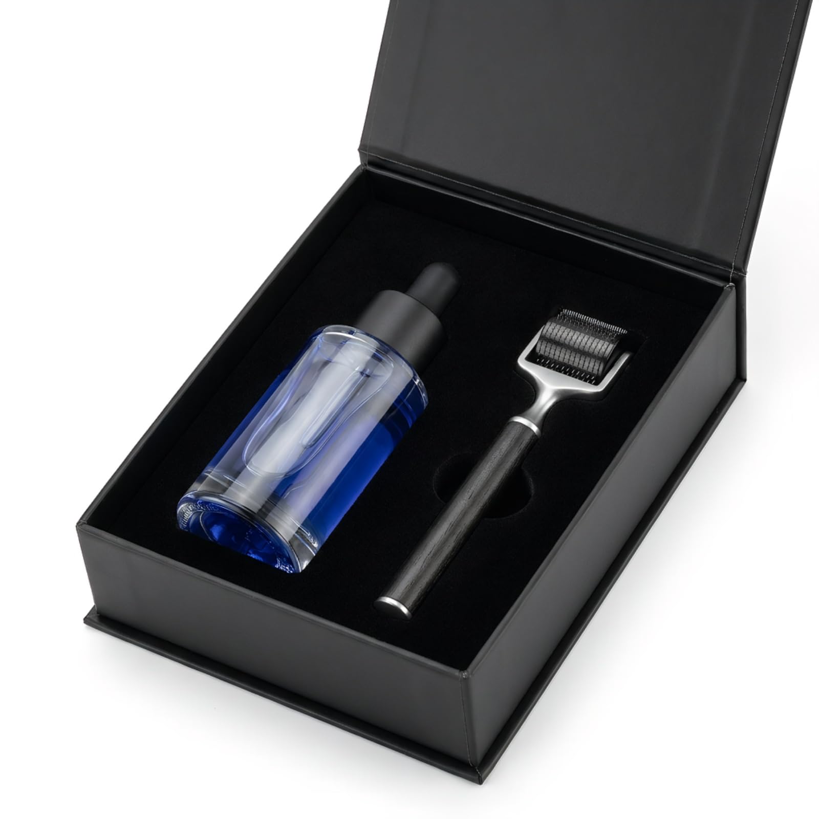Bartwuchs Kit, Aktivierungsserum mit 0,5% GHK-Cu (Blaues Kupferpeptid), 0,25mm Titan Bartroller, Für Dichteren und Volleren Bartwuchs, Professionelles Bartpflege Set für Männer