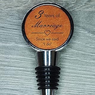 3rd Anniversary Engraved Leather Bottle Stopper, 3 Years Married (Since we Said "I do")