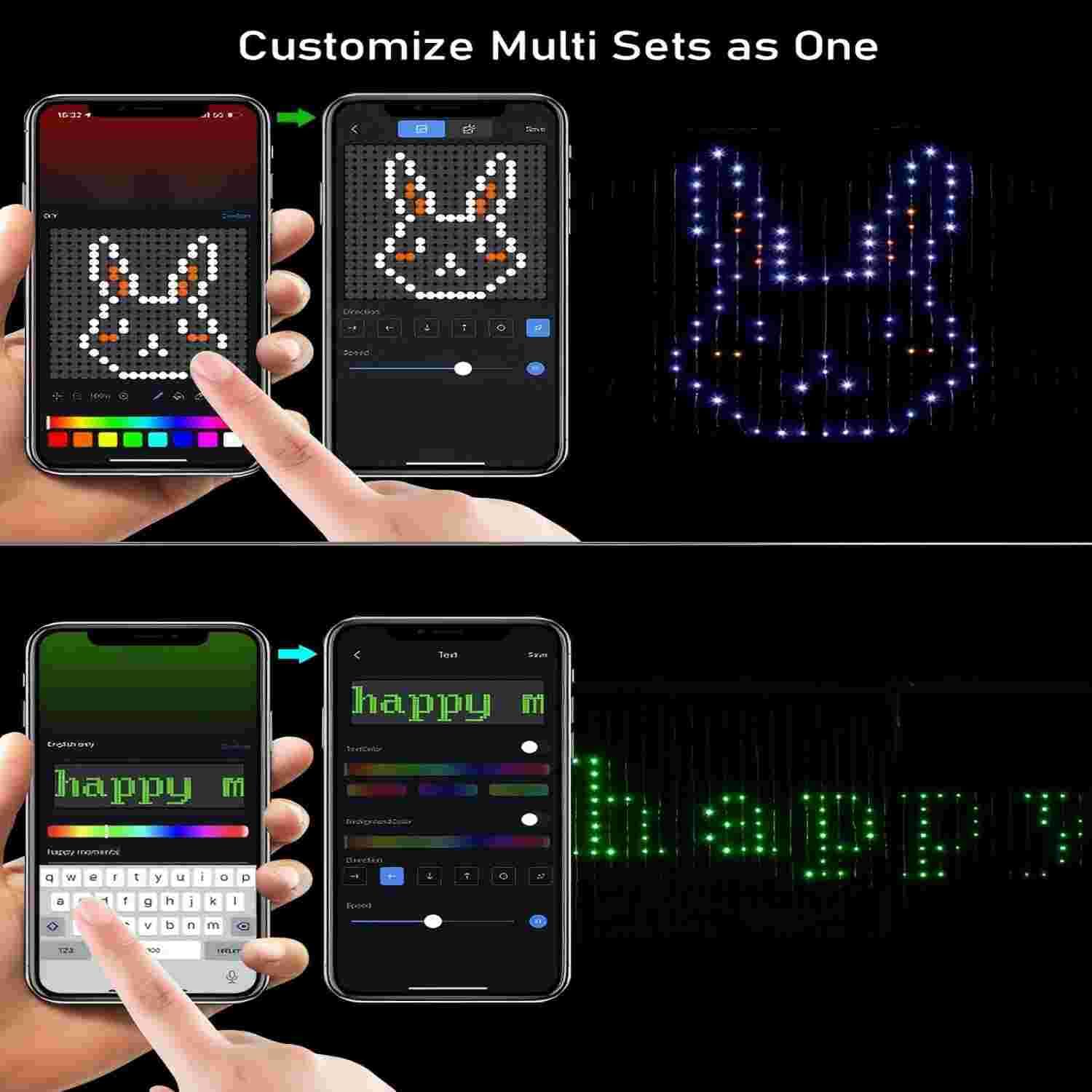 Smart LED Vorhanglicht, App-steuerbar mit 400 LEDs, RGB Farbwechsel & Dynamische DIY-Muster, IP65 Wasserdicht, Für Weihnachten, Party, Hochzeit, Schlafzimmer.（2x2M）