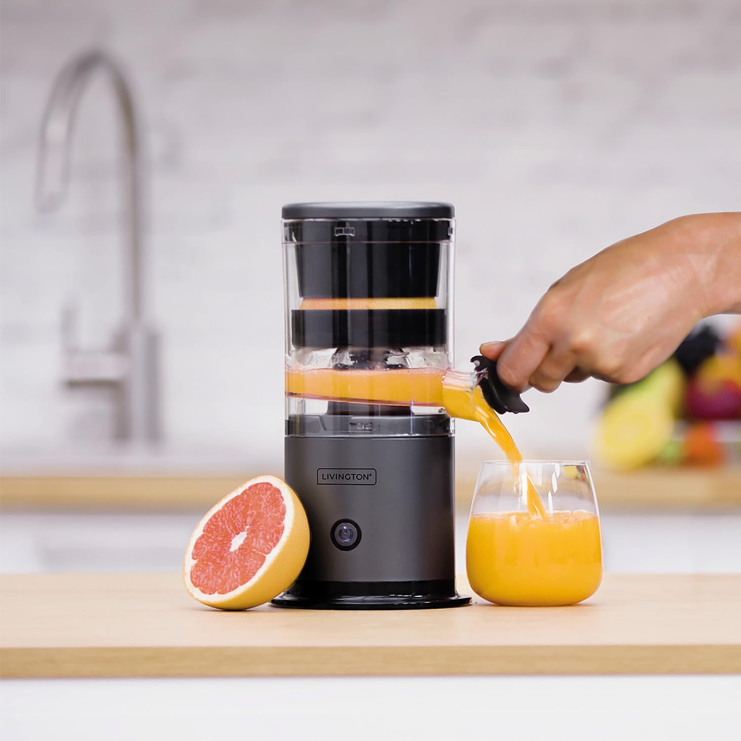 Livington JuiceBoost Centrifugeuse sans fil portable avec réservoir de récupération de 250 ml, petit presse-agrumes pour fruits et légumes