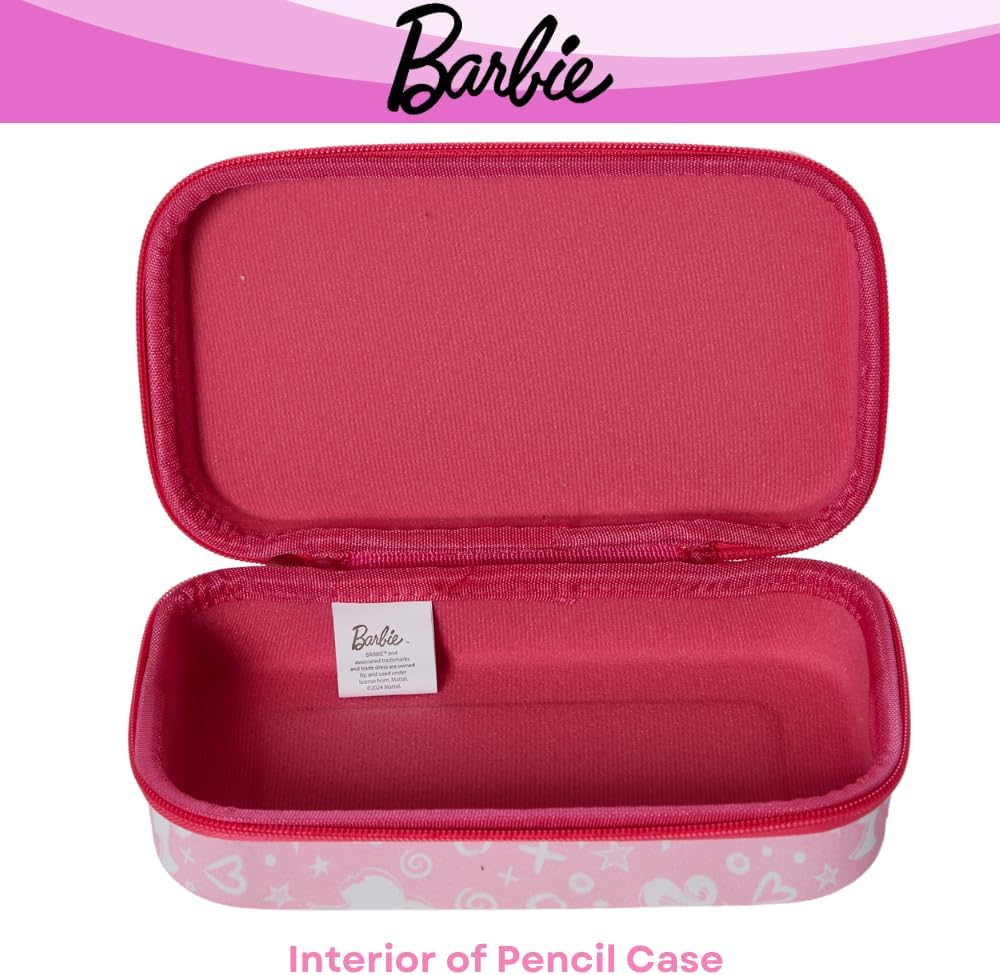 Innovative Designs Barbie Pencil Case Set with Stickers and Gel Pens for Kids, Molded with Zip Closure, Light Pink