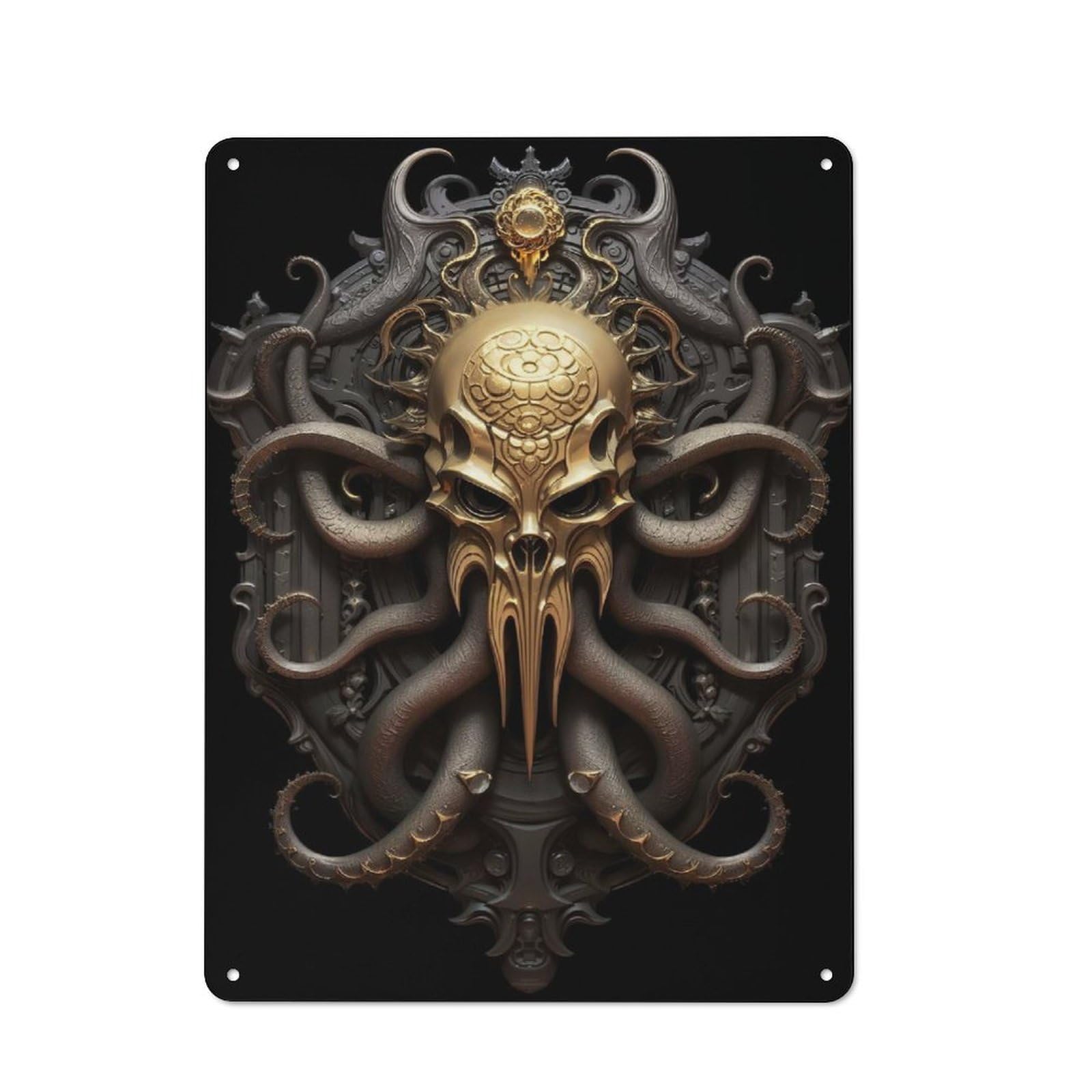 Junmoney Style-3 Golden Skull Kraken Lord Rustic Metal Plaque 40X30cm For Café Or Restaurant, Wall Decor For People Reorganising Café And Restaurant