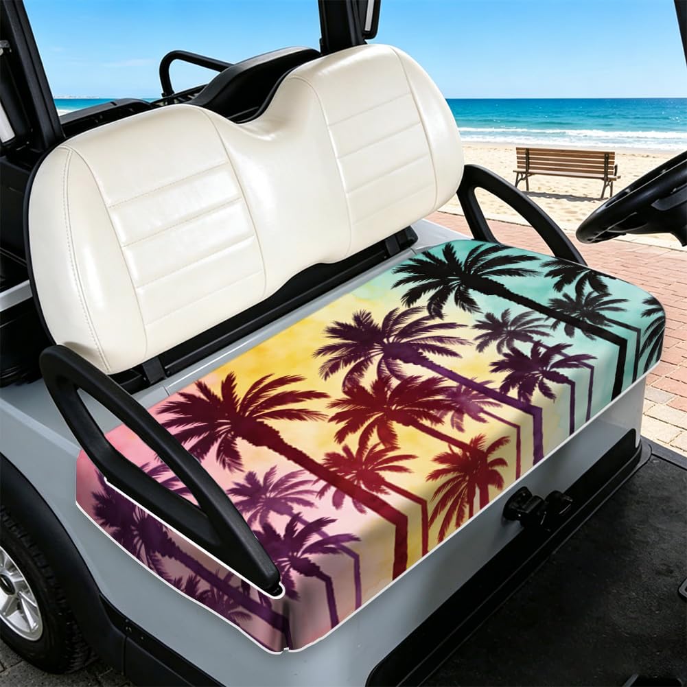 TNKBREEZE Palm Tree Golf Cart Seat Covers Multicoloured Universal Seat Towel Blanket for Most 2-Seater Breathable Washable Golf Cart Accessories Protect Cover 51x31inch