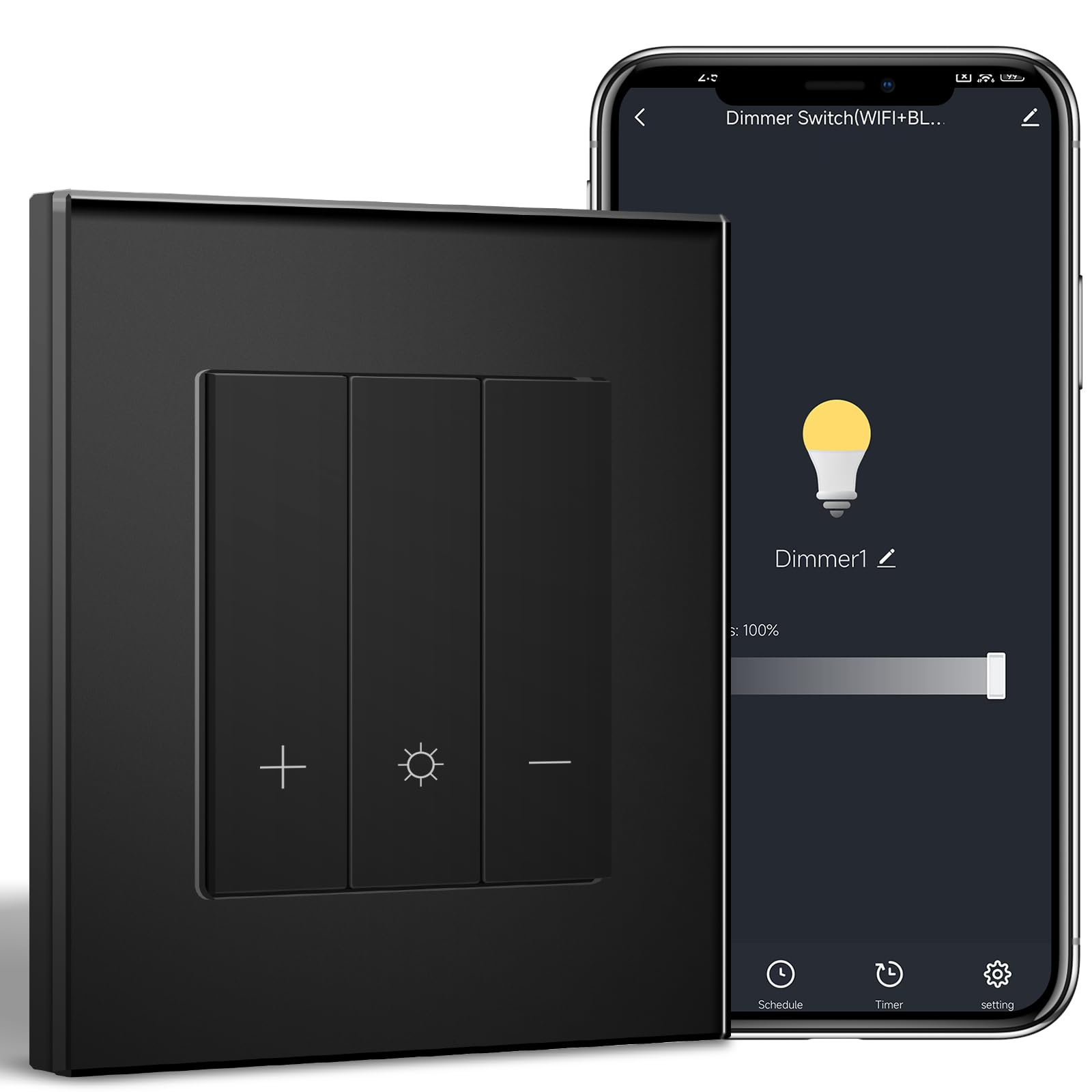 BSEED LIFE WiFi Smart Dimmer Switch,Intelligent Dimmer Wall Switch for SmartHome,Compatible with Alexa&Google Home,APP&Voice Control(Smart Life/Tuya App),86 * 86cm Black