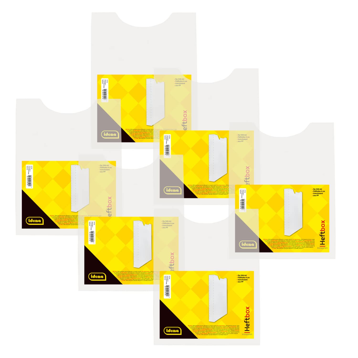 Idena 90168 File Box for DIN A4, Portrait Format, Polypropylene, Filling Height 4 cm, Transparent, Pack of 6