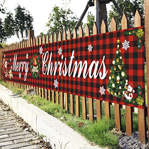 Merry Christmas Banner Large Christmas Decorations Sign for Outdoor Garden Wall Xmas Banner Santa...