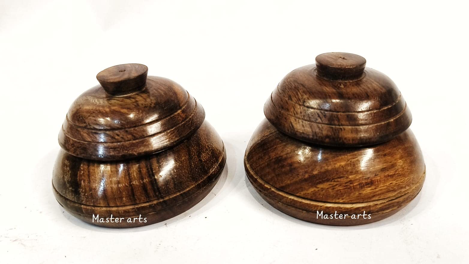 Masterarts Master Arts Wooden Plain Polish Kumkum Shringar box Sindoor Dibbi for Women (Brown, 2.5 inch) -Pack of 2, Round