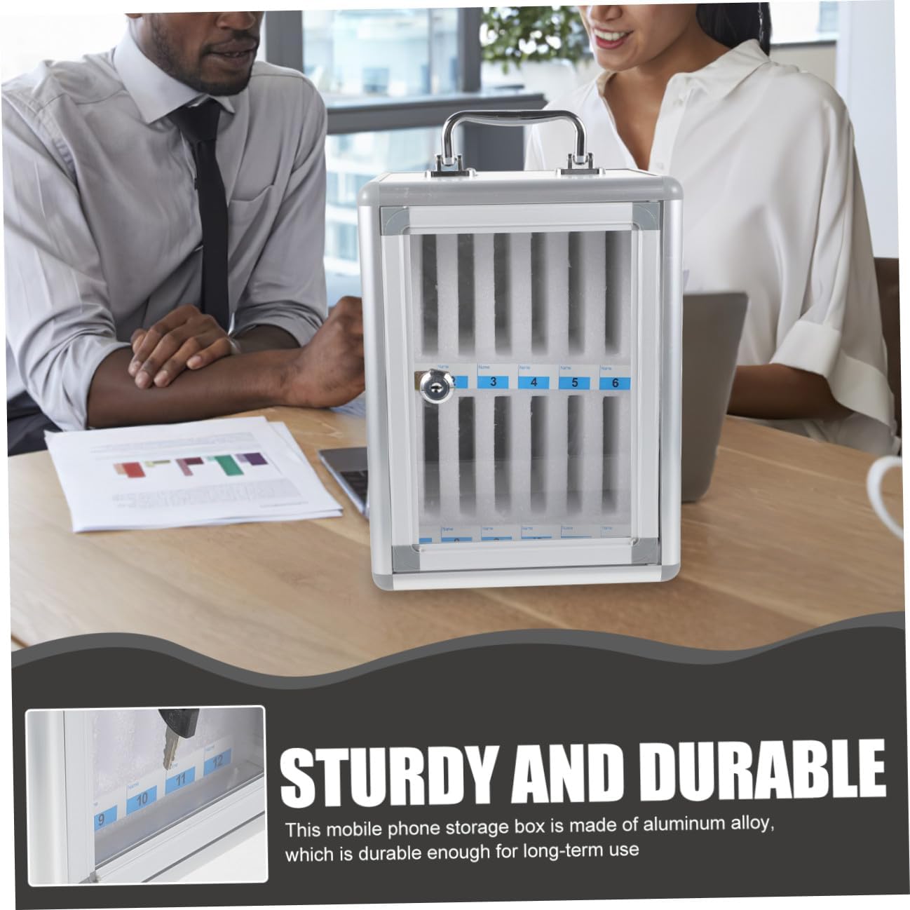 PRETYZOOM Mobile Phone Storage Locker Cabinet with 12 Slots Cell Phone Organizer Box Secure Office and Classroom Holder Storage Solution