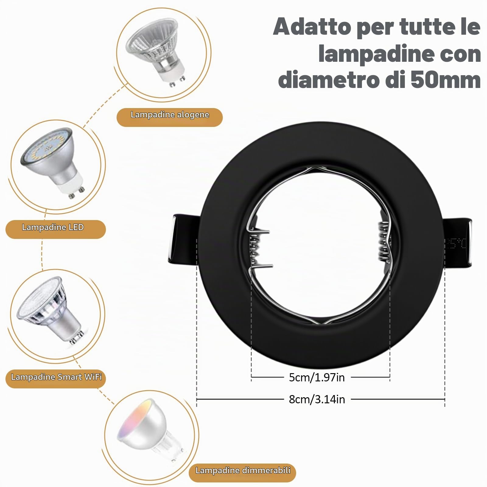 Set 24 Portafaretto da Incasso GU10 Nero Senza Lampadina