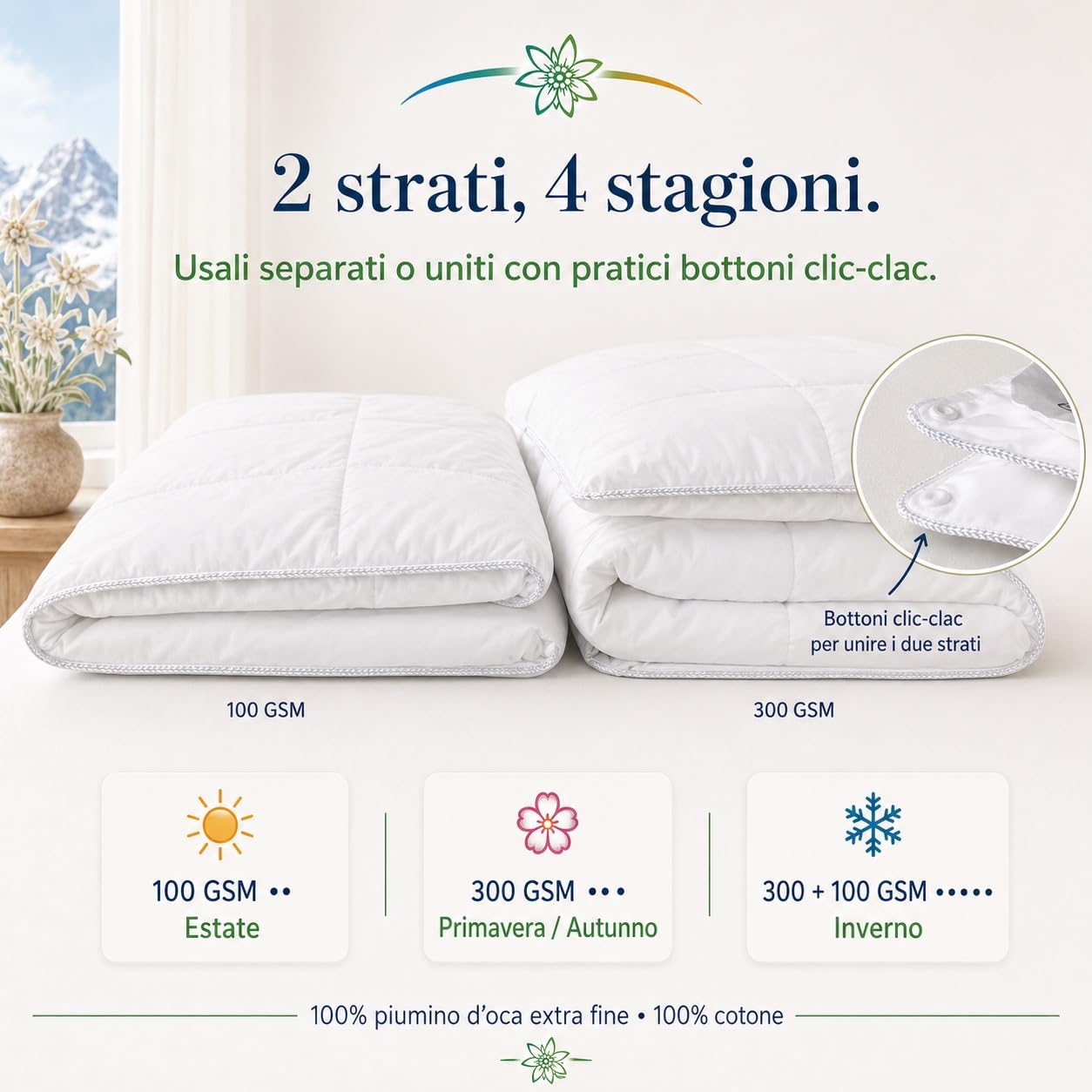 PIUMINO Oca TEX TIROL © STELLA ALPINA 4 STAGIONI 100% Piumino OCA tutte le misure - MATRIMONIALE 2 PIAZZE CM. 250X200