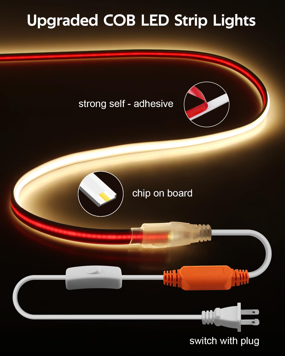 Aclorol 100FT COB Outdoor LED Strip Lights Waterproof 1 Roll 30M AC 110V High Voltage COB LED Rope Light Warm White 3000K Switch with Plug High Density Outside IP68 Flexible Tape Light 8640leds/30M