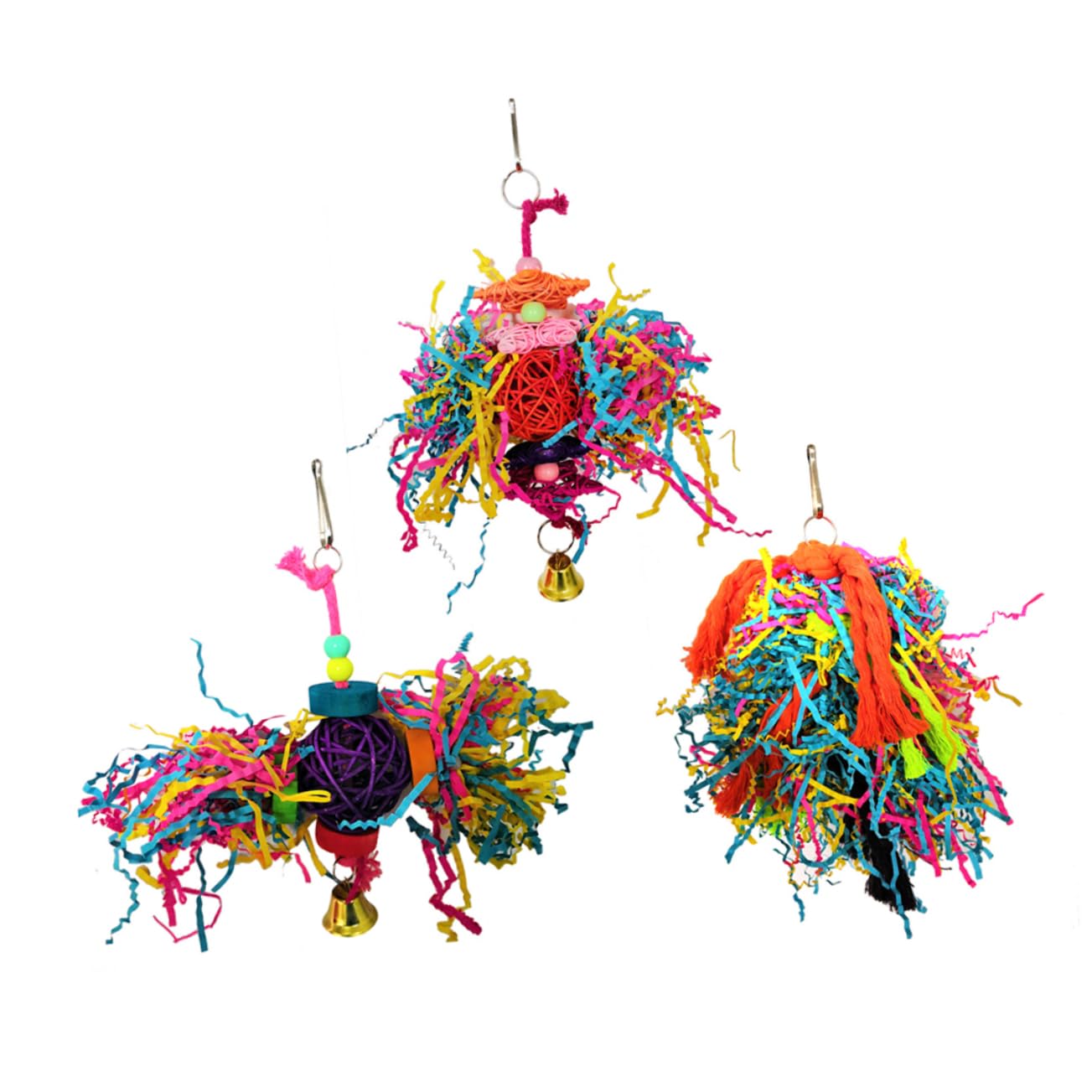 Angoily 9 Piezas Juguetes cacatúa Loro Hamaca Campana Juguetes Juego de Madera Juguete de Jaula de pájaro pequeñas Herramientas de Aves Bolas de Seda de Loro morder Juego de 3 Piezas Bambú