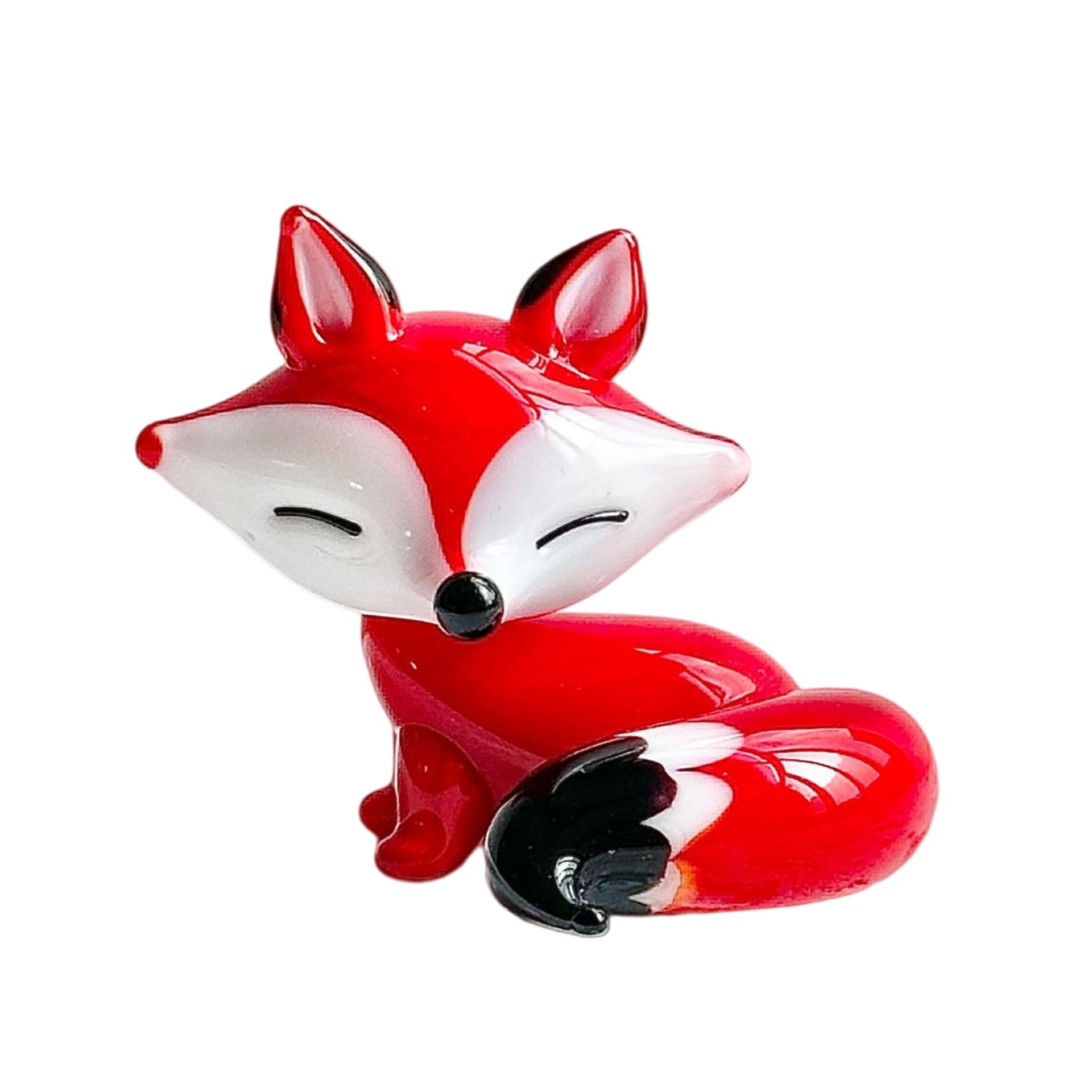 CCUUHJ Hand Blown Glass Fox Figurine, Miniature Figurines Decorative Ornament, 3.8cm x 3.2cm, Home and Office,Indoor & Outdoor Decor,Lovely Gifts for Women & Men (Red)