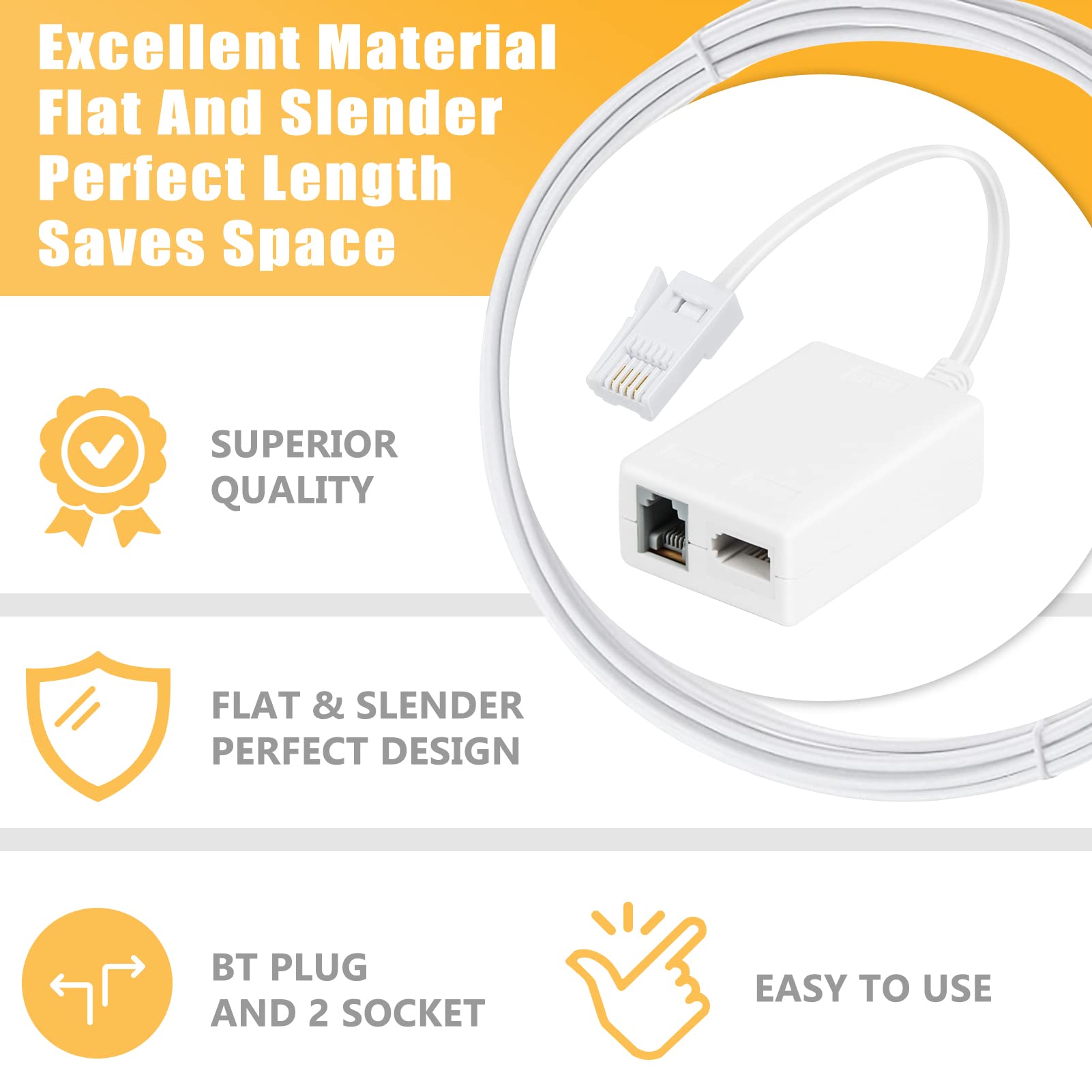 UVital Microfiltro Splitter BT A RJ11 E BT: Cavo Filtro ADSL Per Telefono Fisso E Modem A Banda Larga - 2