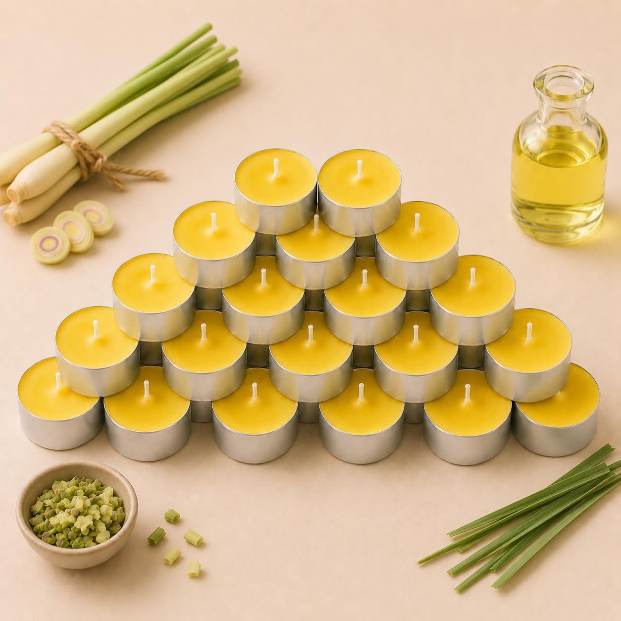 Pack of 24, Premium Scented Colored Tealights | Orange Ginger Fragrance | Green Color | 3 hr Burn time-image-16