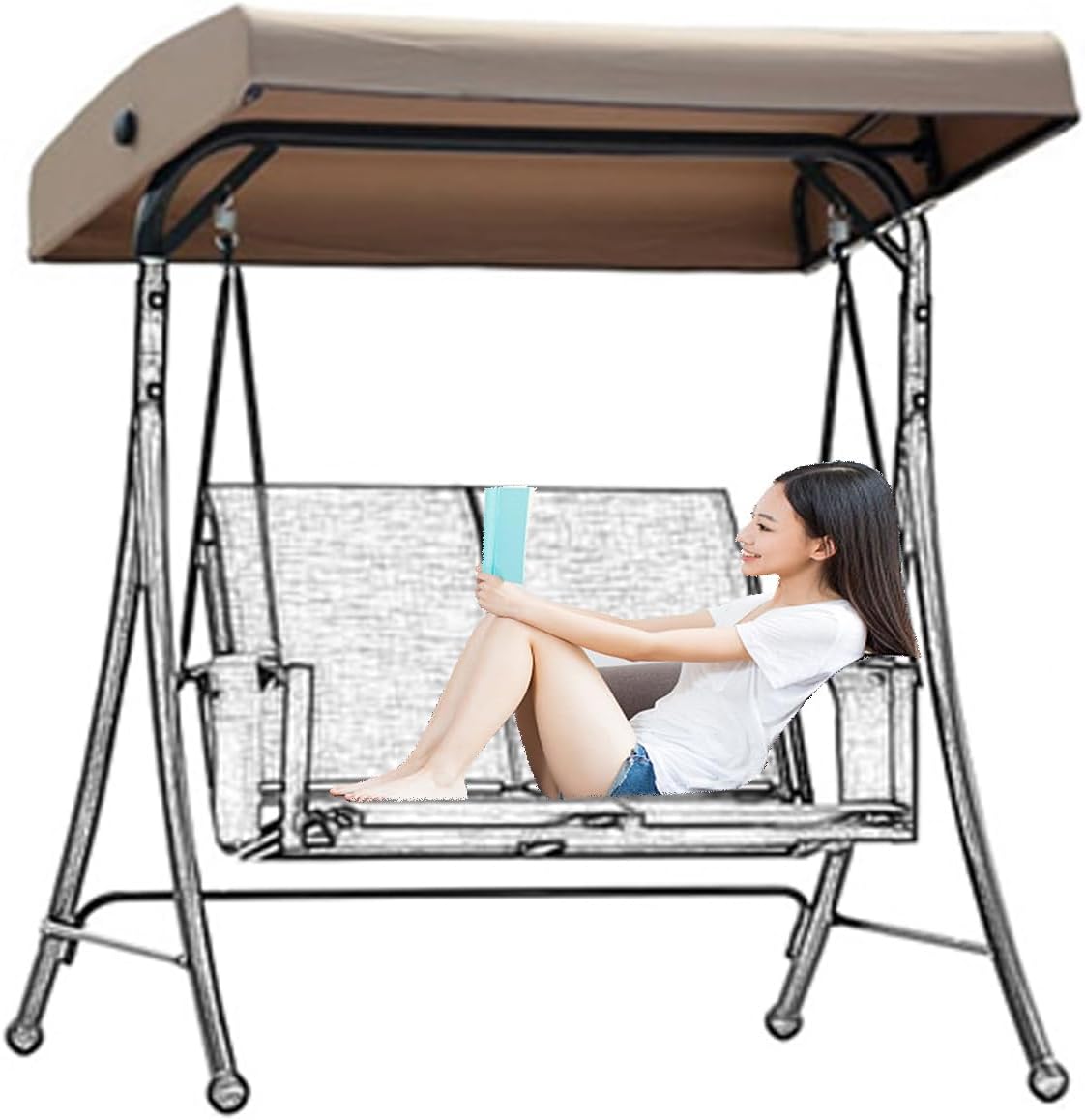 2 3 Seater Outdoor Porch Swing Replacement Canopy,Shade UV Weather Waterproof for Outdoor Garden Patio Yard Park Porch Seat Furniture(Size:62''Wx46''D,Color:2-Seater)