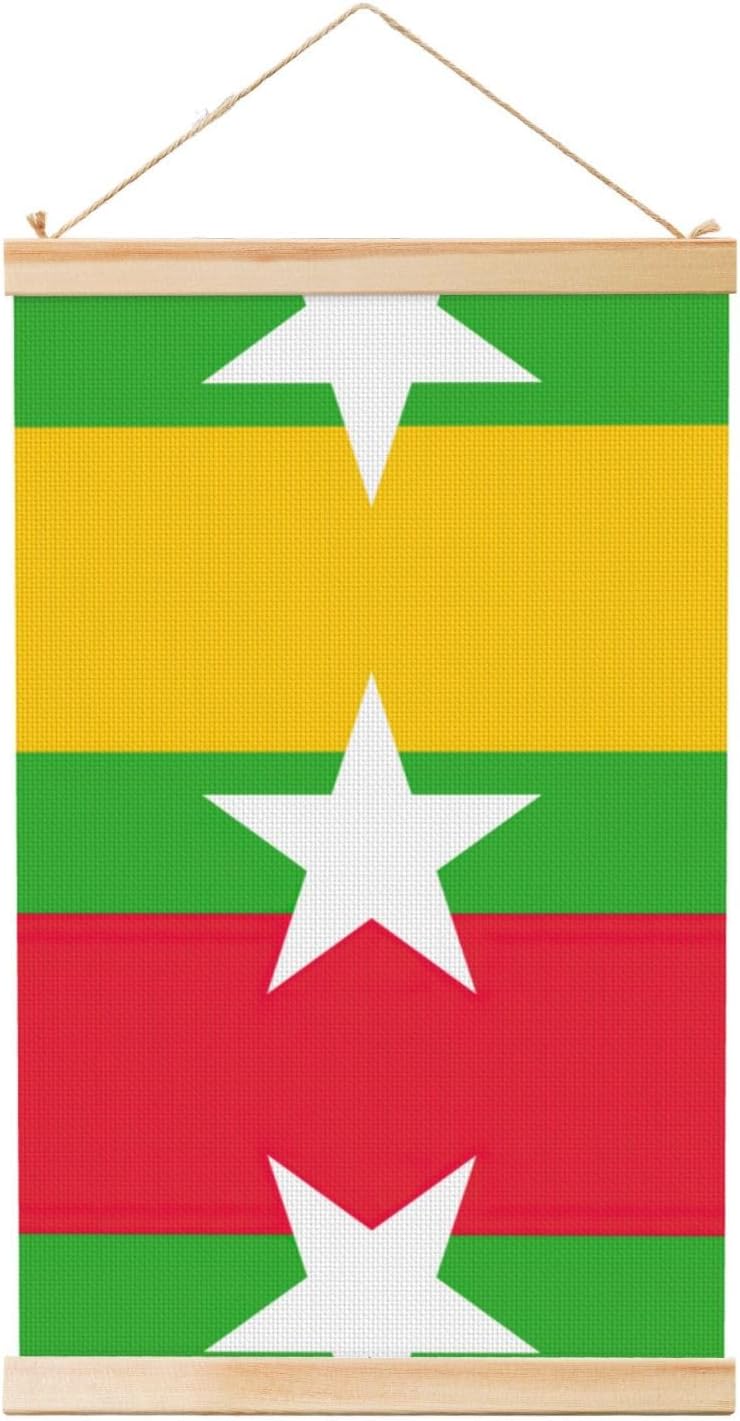 Flag Of Myanmar Print Poster Hanger,Hanging Poster, Poster Frame,Wood Poster Hanger, For Wall Hanging