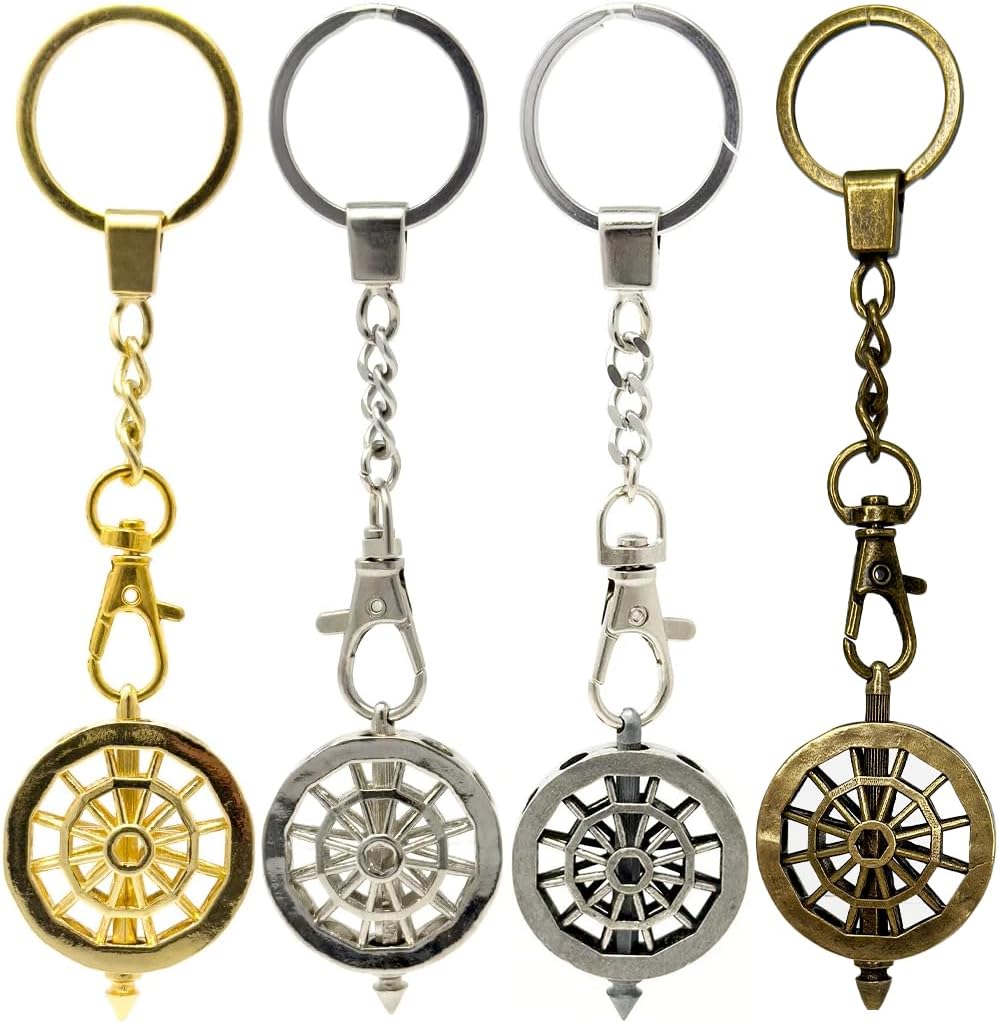 Breezy Made in USA, Multipurpose Fidget Spinner Top, Stress Relief Accessory Toy, Spinning Top Amulet Jewelry Necklace Keychain, 4 Pack Ferris Wheel Bundle Gold, Silver, Pewter, & Antique Brass