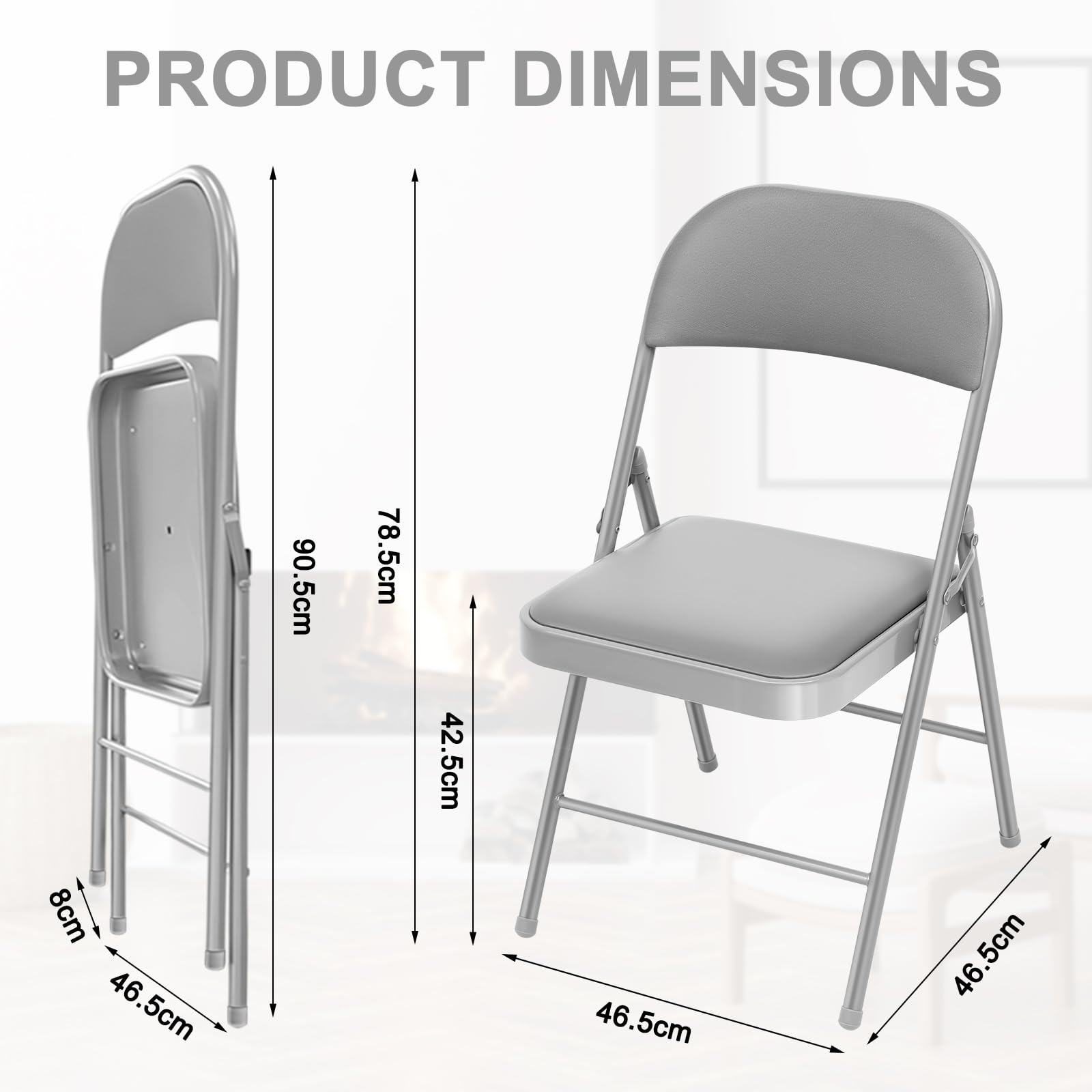 Set da 4 sedie pieghevoli da giardino, sedie da esterno interno, fino a 150 kg, impilabili, sedia pieghevole per ospiti, cucina, yoga, sala da pranzo, grigio