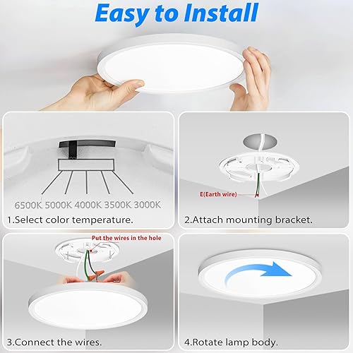 Miniatura 7 de Peasur Lámpara de techo LED de 7 pulgadas, 3000 K3500 K4000 K5000 K6500 K, lámpara de montaje empotrado ajustable, 1500 lm 15 W, lámpara redonda