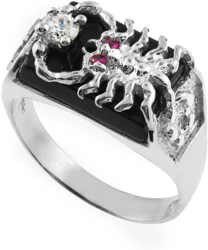 Scorpion Rings Solid 10k White Gold Men's Black Onyx