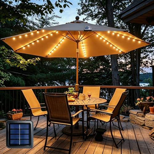 Patio Umbrella Lights Cordless 120 LED Table Umbrella Lights Solar Powered Waterproof Parasol String Lights for 7-11 Feet Outdoor Backyard Beach Umbrella Dcor (Warm White)