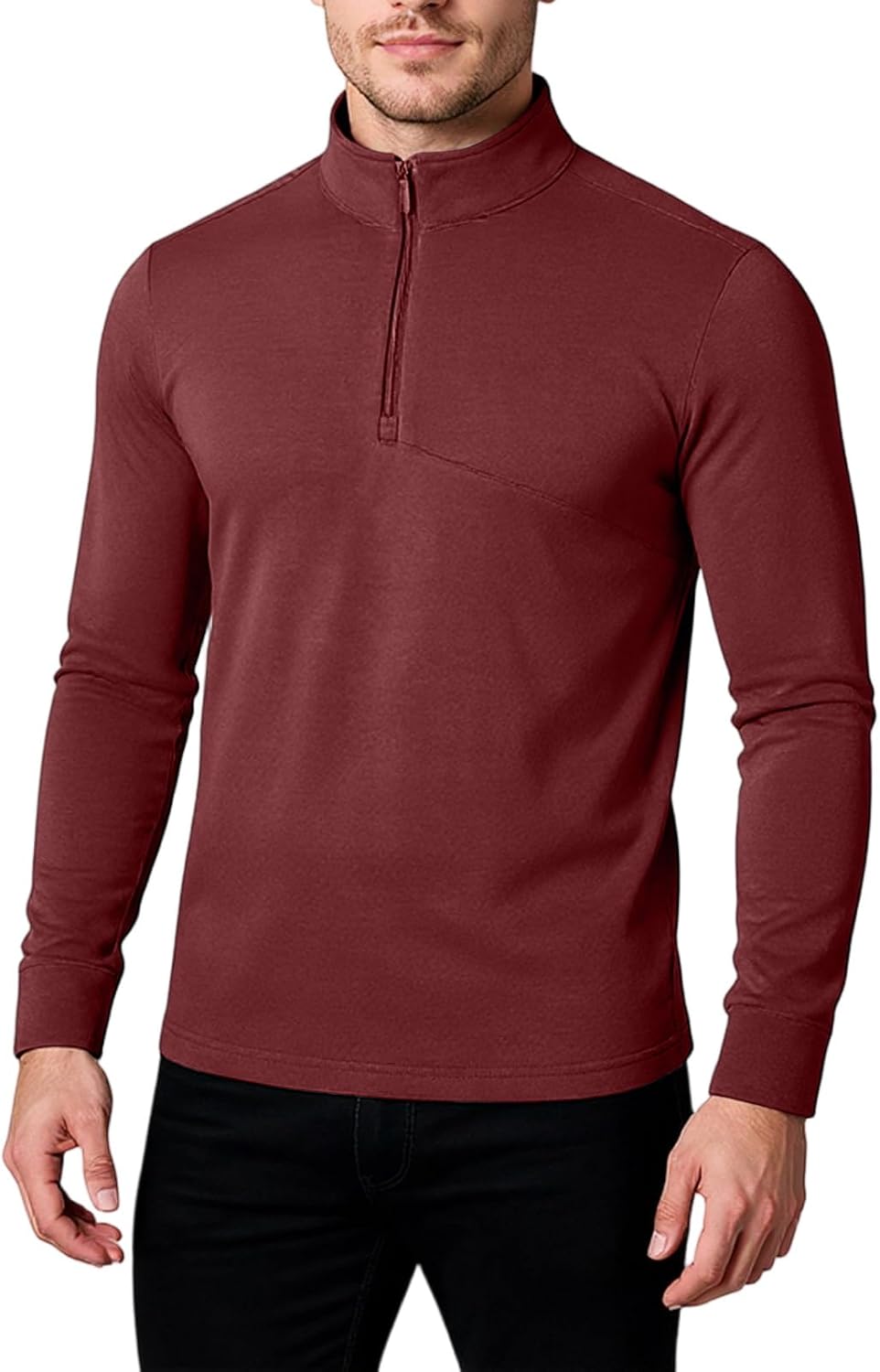 Long Sleeve Shirts for Men, Mens Quarter Zip Pullover Casual Stand Collar Lightweight Silk Solid Color Tops