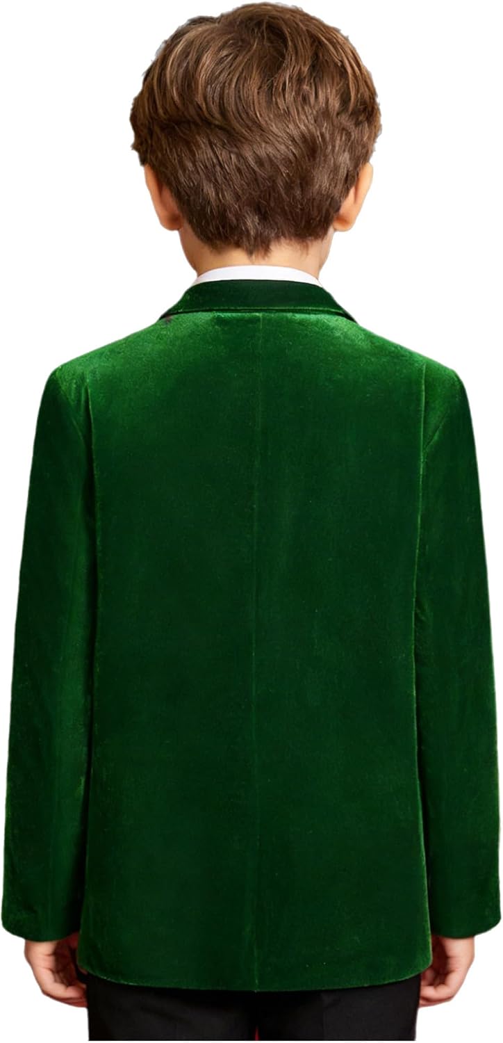 Choomomo Boys Classic Fit Velvet Blazer Notched Lapel Long Sleeve Suit Jacket One Button Sport Coat