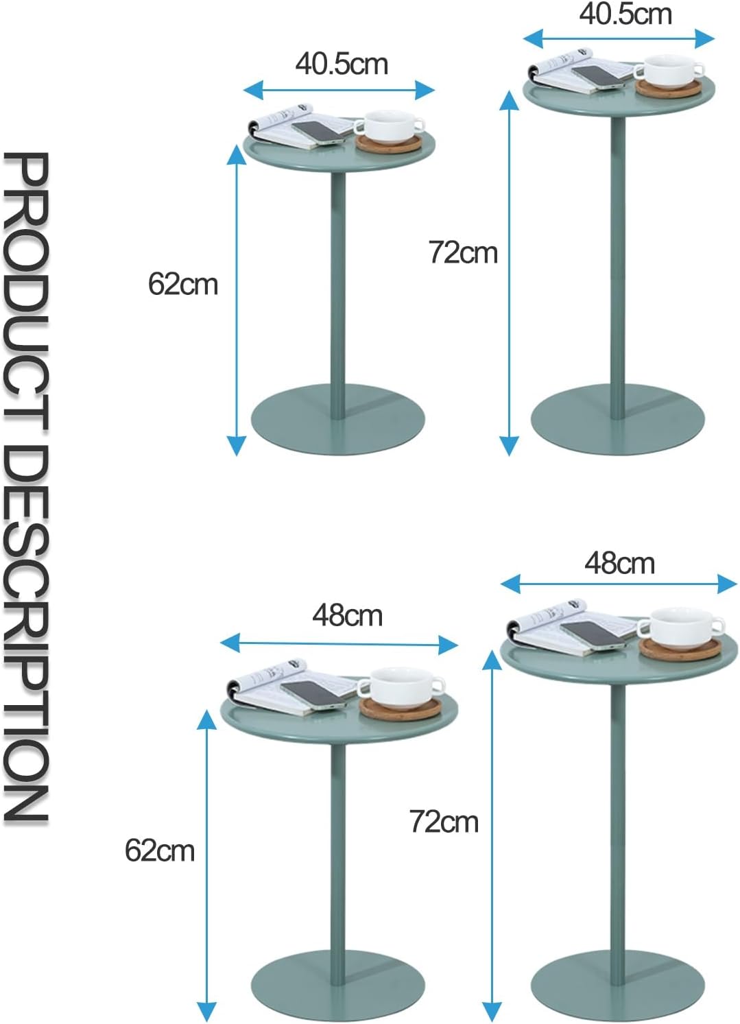 JATIBOSH Small Round Patio Metal Iron Bar Side Snack Table, Anti-Rust Iron Coffee Table, for Garden Café Home Kitchen Accent Table (Size : 40.5 x 62cm)