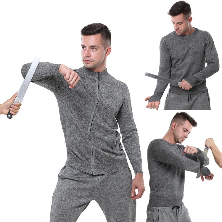 LISTaRSw Cut-Proof and Stab-Proof Vest - Wear-Resistant/Cut-Resistant, Single-Sided Knitted Zipper Jacket, Bite-Proof Tear-Proof Stab-Proof T-Shirt, For Protect Personal Safety Grey-S